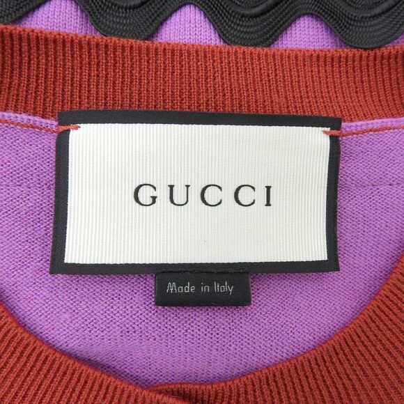 Gucci Wool Cardigan Tops Ladies Purple X Black X Red L 423644 L - Picture 3 of 6